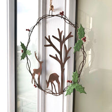 Handmade Metal Deer Pair Winter Wreath