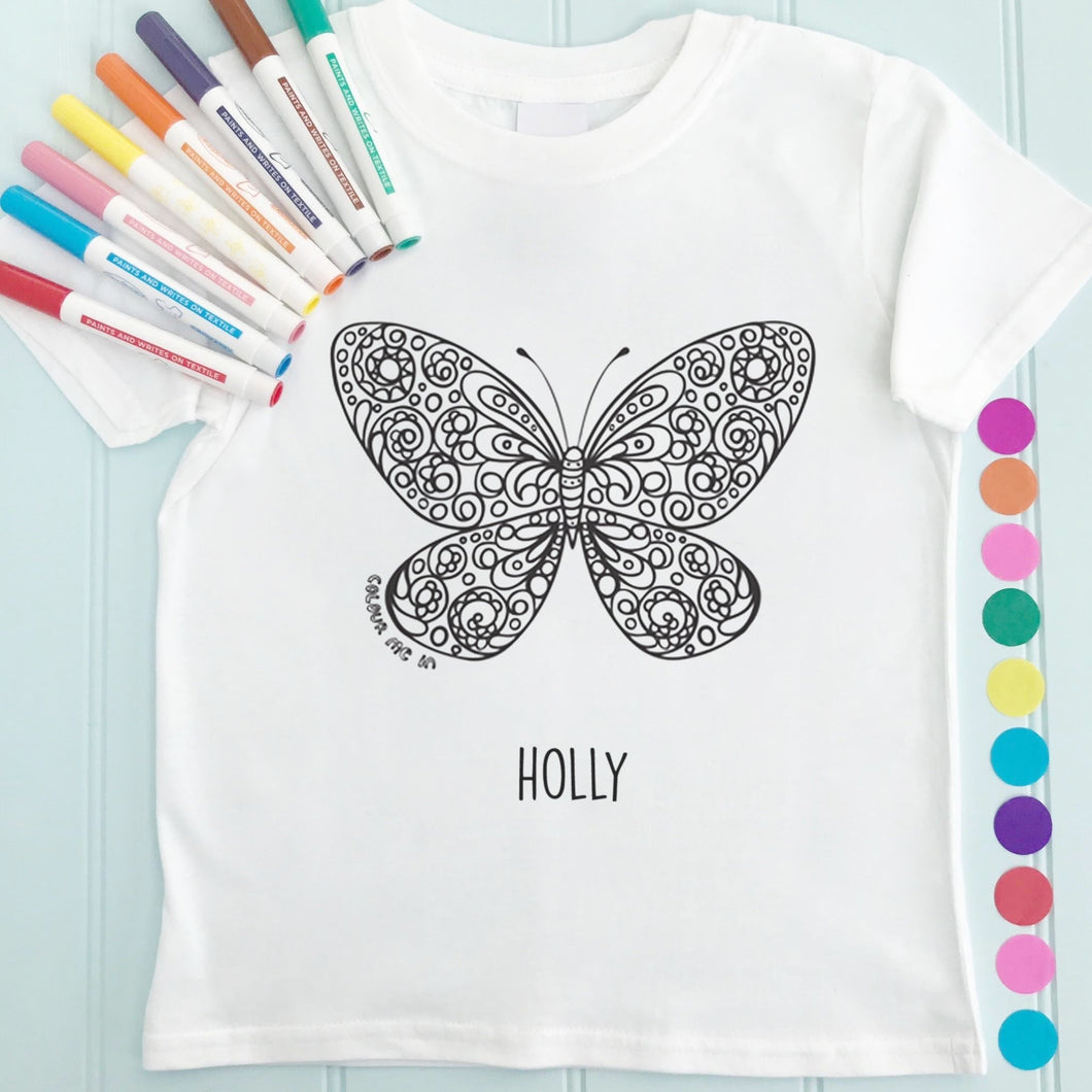 Butterfly T-Shirt Personalised To Colour in