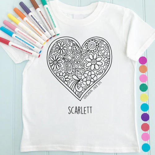 Heart T-Shirt Personalised To Colour in