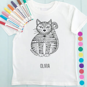 Cat T-Shirt Personalised To Colour in