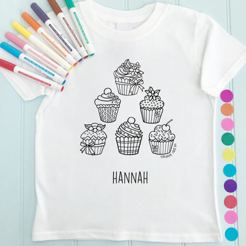 Cupcakes T-Shirt Personalised To Colour in