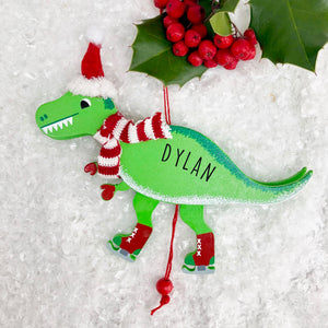 Personalised Christmas Dinosaur Pull Toy