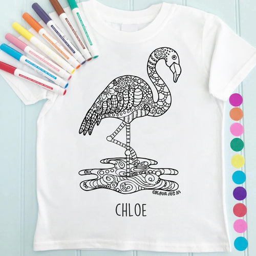 Flamingo T-Shirt Personalised To Colour in