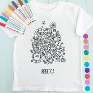 Flowers T-Shirt Personalised To Colour in