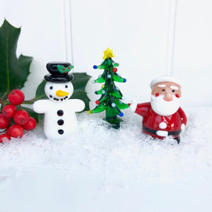 Set Of Three Glass Christmas Characters