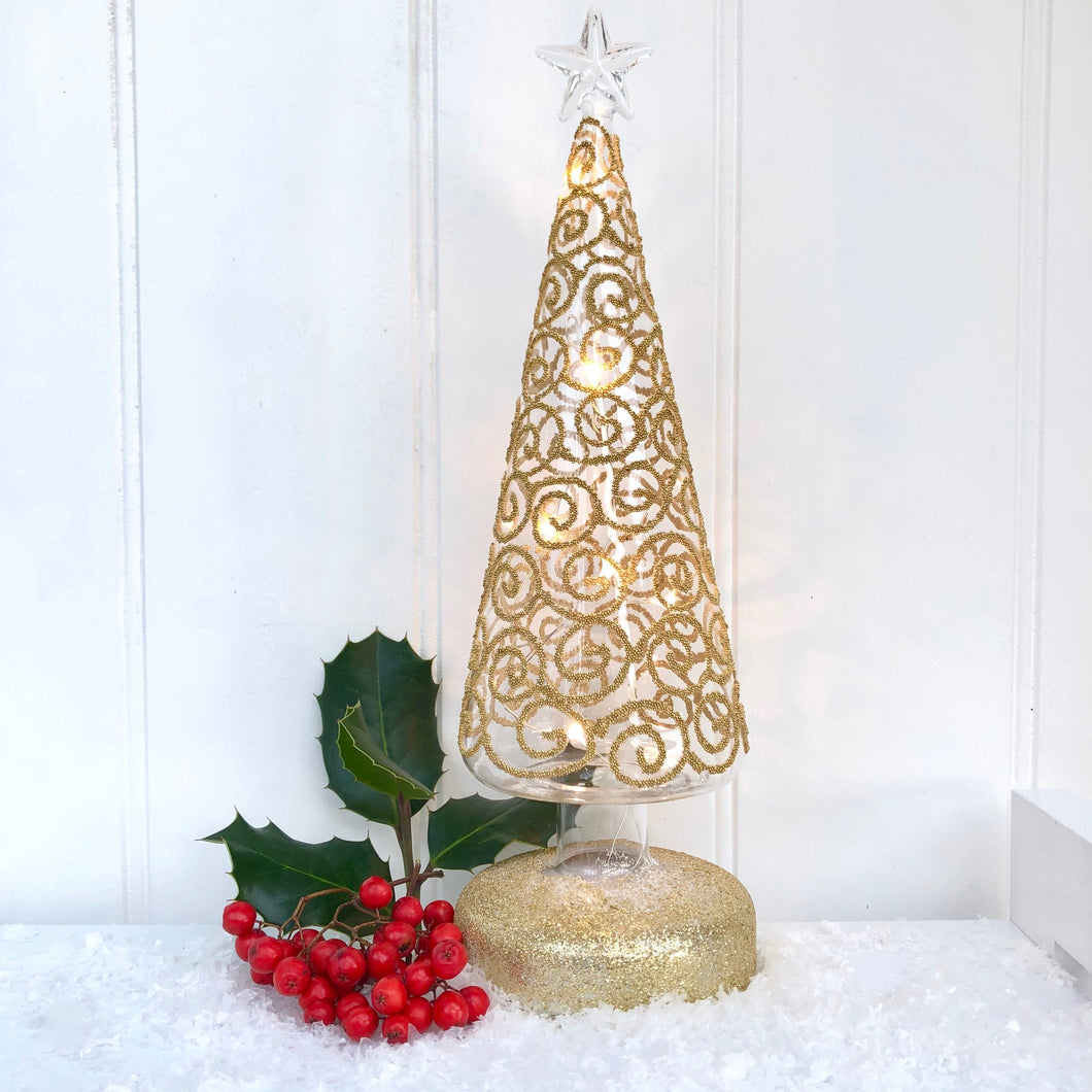 Light Up Gold Glass Tree Decoration