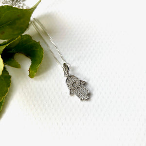 Sterling Silver And Cubic Zirconia Hamsa Hand Necklace