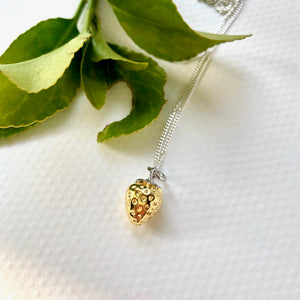 Sterling Silver And Gold Plated Strawberry Necklace