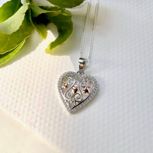 Sterling Silver And Rose Gold Heart Necklace