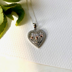 Sterling Silver And Rose Gold Heart Necklace