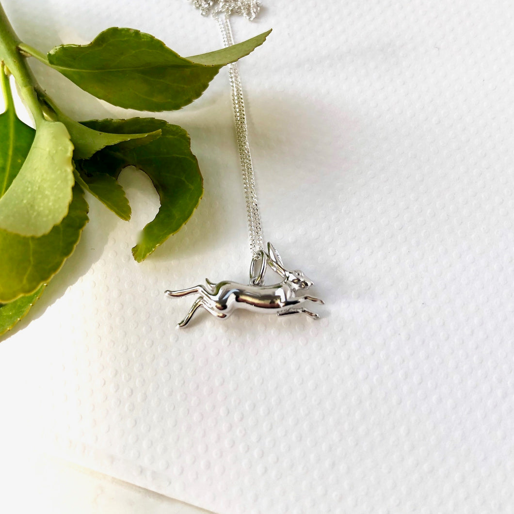 Sterling Silver Leaping Hare Necklace