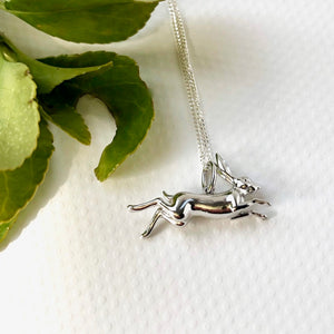 Sterling Silver Leaping Hare Necklace