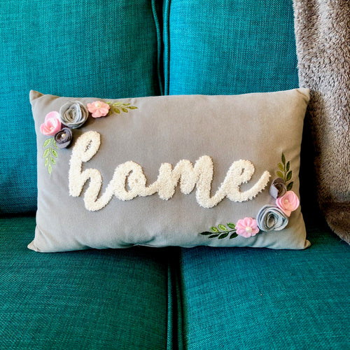 Grey velvet Rose Cushion