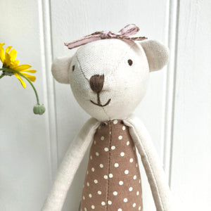 Personalised Toy Linen Bear with Bow