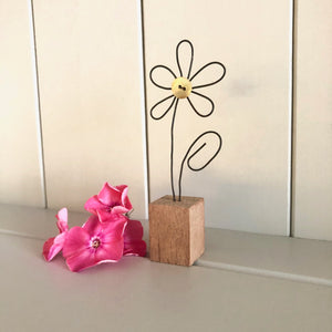 Wire Flower In Wood Block