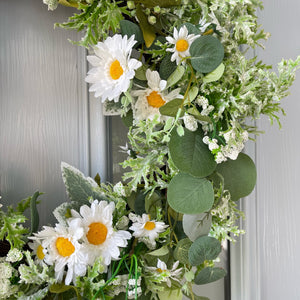 Large White Daisy And Eucalyptus Floral Wreath