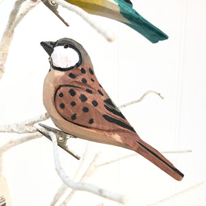 Carved Wooden Bird Clip