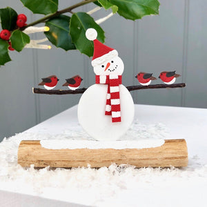Handmade Snowman And Robin Decoration