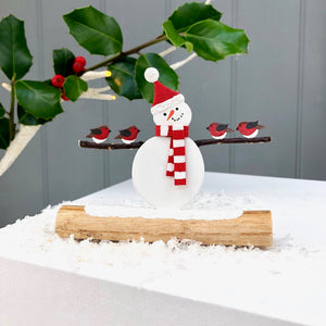Handmade Snowman And Robin Decoration