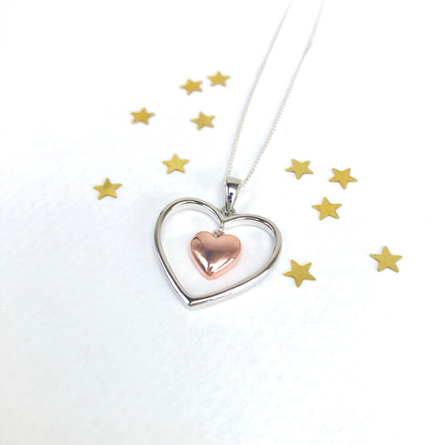 Sterling Silver Heart with Rose Gold