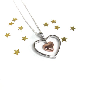 Sterling Silver Heart with Rose Gold