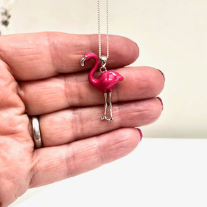Sterling Silver Pink Flamingo With Enamel Detail