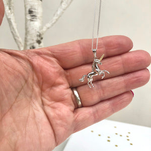 Sterling Silver And Rose Unicorn Necklace