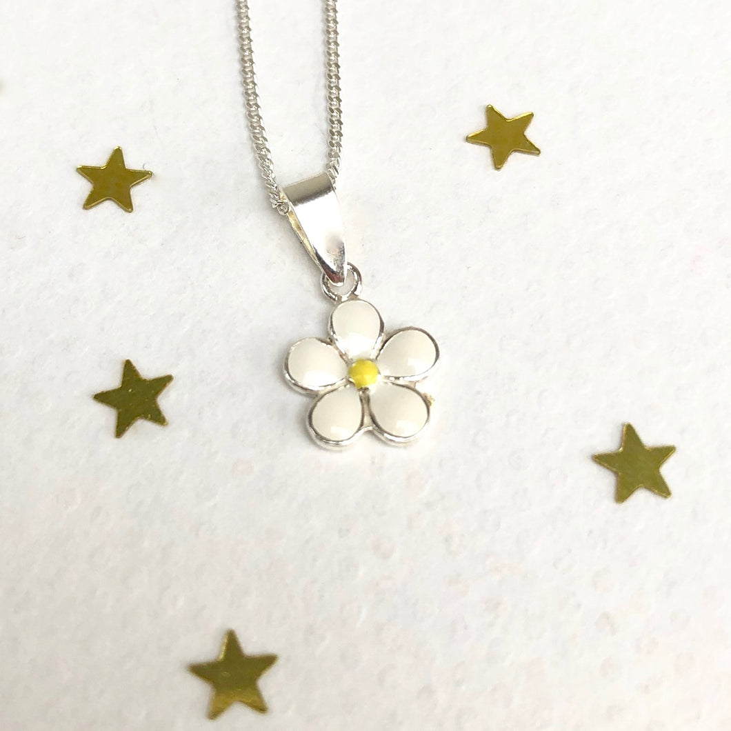 Sterling Silver White Enamel Daisy Necklace