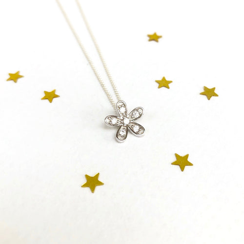 Sterling Silver Crystal Daisy Necklace