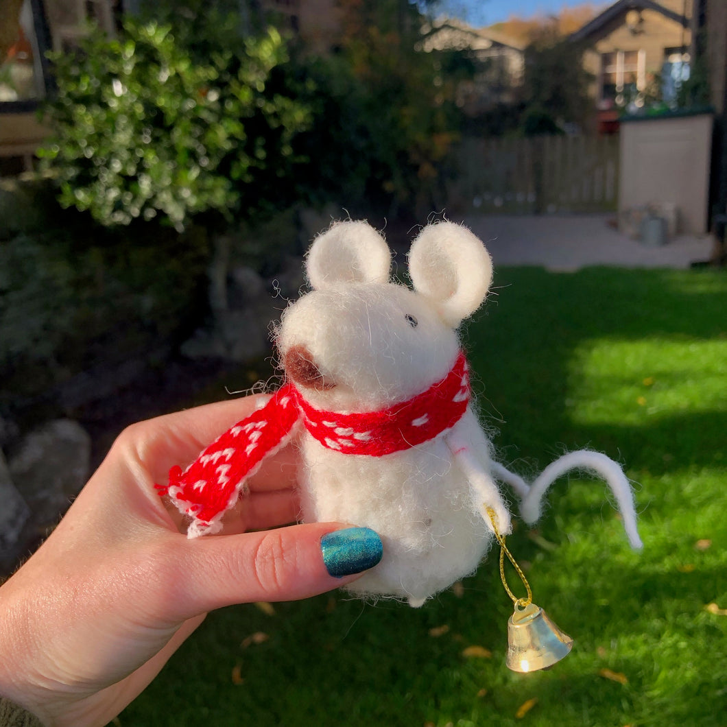 Christmas Felt Mouse In Scarf