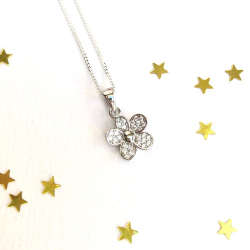 Sterling Silver Crystal Flower Necklace