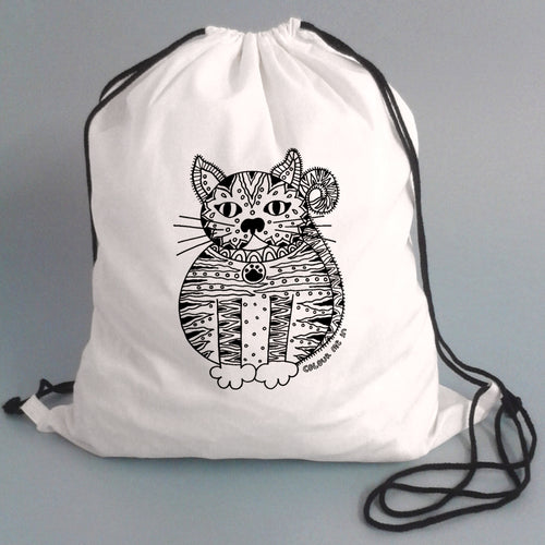 Colour Me In Cat Drawstring Bag