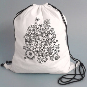 Colour Me In Flowers Drawstring Bag