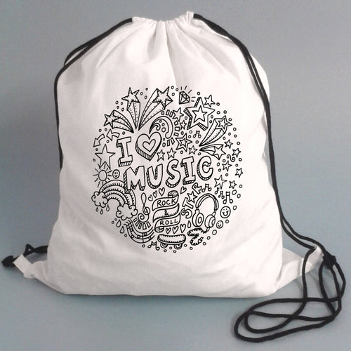 Colour Me In Music Drawstring Bag