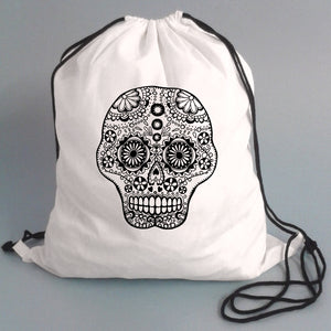 Colour Me In Skull Drawstring Bag