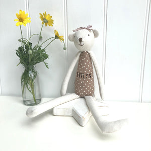 Personalised Toy Linen Bear with Bow