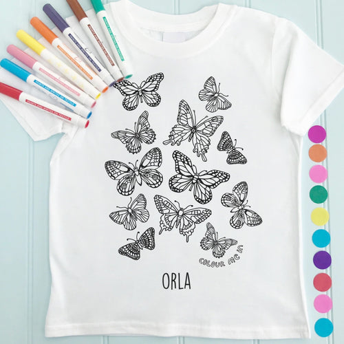 Butterflies T-Shirt Personalised To Colour in