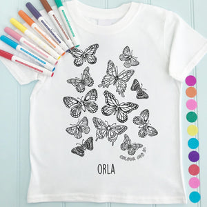 Butterflies T-Shirt Personalised To Colour in