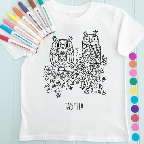 Owl Pair T-Shirt Personalised To Colour in