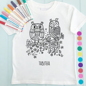 Owl Pair T-Shirt Personalised To Colour in