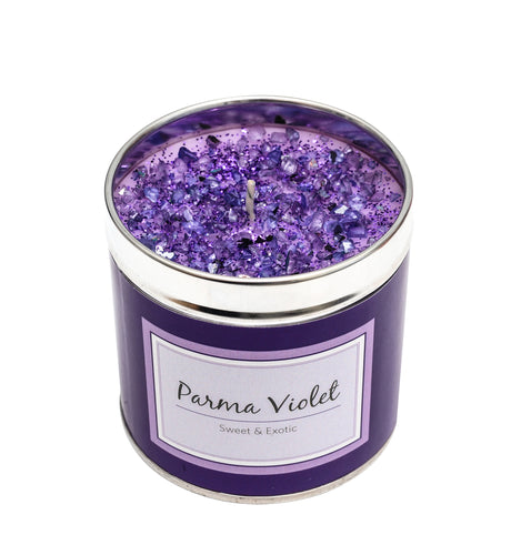 Tin Candle With Sparkle Parma Violet
