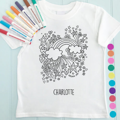 Rainbow Girls T-Shirt Personalised To Colour in