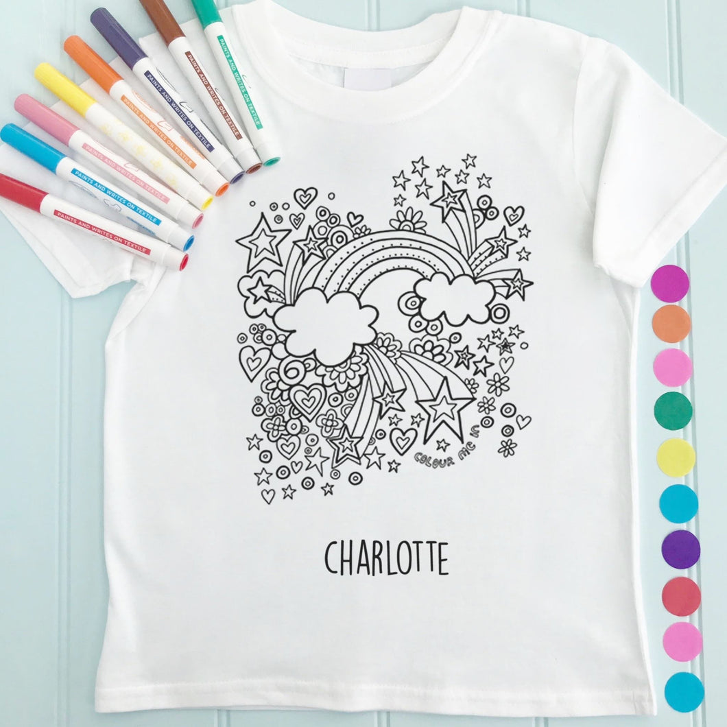 Rainbow Girls T-Shirt Personalised To Colour in