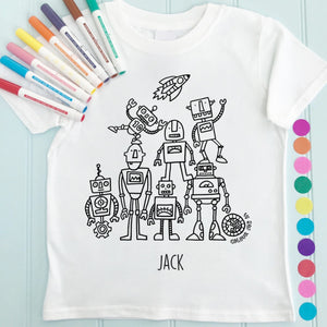 Robots T-Shirt Personalised To Colour in