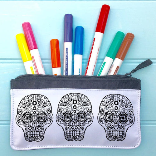 Skulls Pencil Case To Colour In