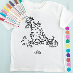 T-Rex T-Shirt Personalised To Colour in