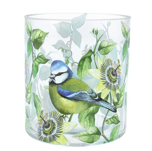 Glass T Light Holder With Blue Tit