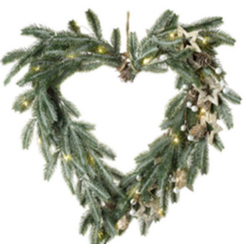 Light Up Large Heart Wreath With Stars 50 cm