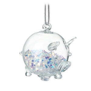 Glass Hanging Pig Decoration With Sparkle