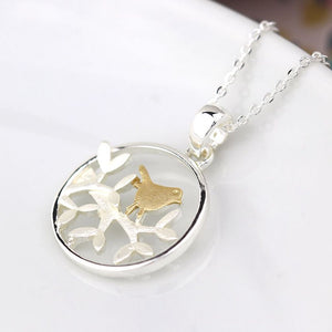 Silver Plated Leaf And Golden Bird Necklace